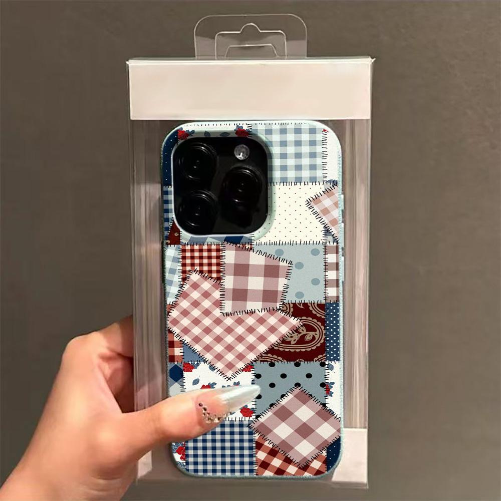 Lychee Grain Phone Case For iPhone 17 17Air 16 15 14 13 12 11 Pro Max 16 Plus Grid Pattern Splicing Fabric Silicone Cover Funda