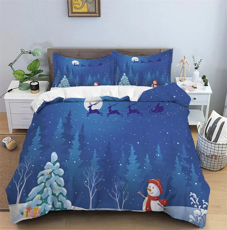 Christmas with Soft Fabric Duvet Set Red Festive Atmosphere Decoration nowflakes Printed Bedspread Cover Mery Christmas Theme duvet cover set