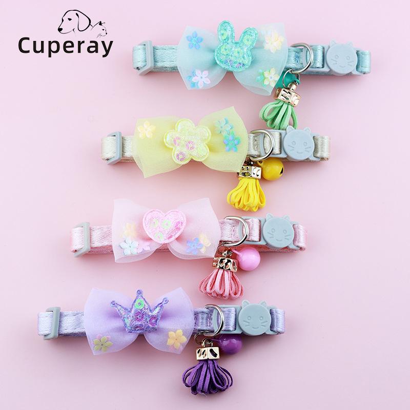 Classic Breakaway Cat Collar with Bow Tie and Bells, Adjustbale Kitten Collar, Safety Basic Collar with Cute Patterns for Girl Boy Kitty