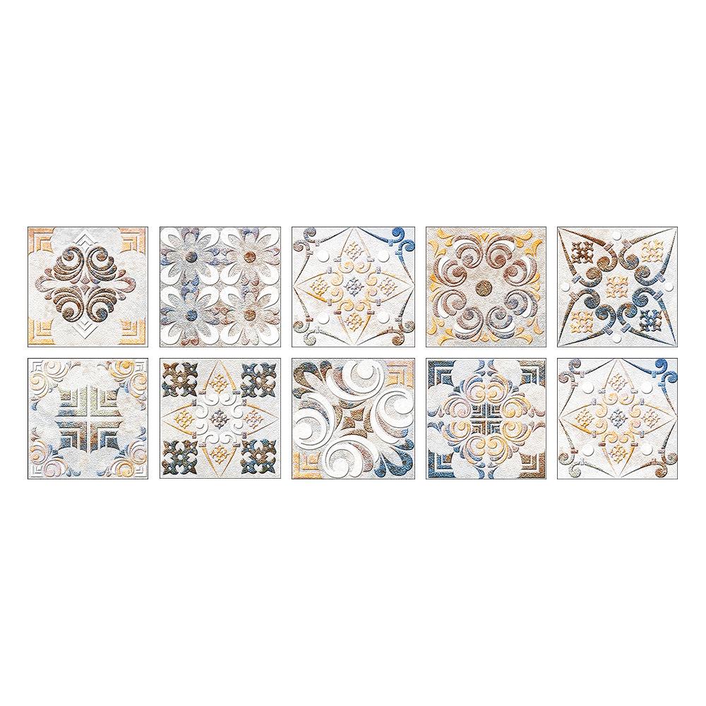 10-Pack European Style Floral Tile Wall Stickers for Living Room and Bathroom - Self-Adhesive PVC Crystal Film