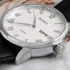 BUREI Men's Leather Watch, Popular Brand, Analog, Roman Numeral, Simple Design, Waterproof, Stylish, Commuter, Business, Silver White