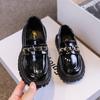 Princess Shoes 2024 Spring Black Loafers Baby Boys School Shoes Metal Kids Fashion Casual PU Glossy Children Cute Mary Janes New