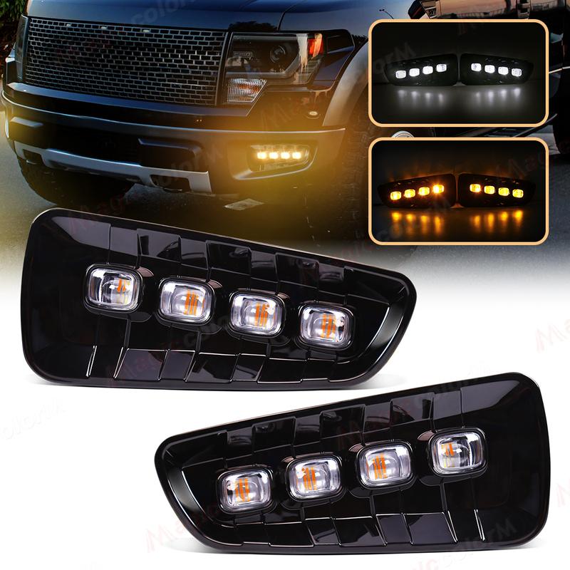 1set Daytime Running Lights For Ford Raptor SVT F150 2009 2010 2011 2012 2013 2014 DRL LED Fog Lamp Yellow Turn Signal Light