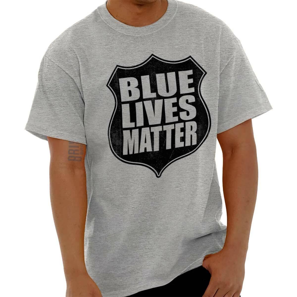 Blue Lives Matter Protest Police Cop Badge Womens or Mens Crewneck T Shirt Tee XXXL