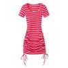 2025 French Square Neck Striped Drawstring Dress - Petite Summer Hip-Hugging Skirt for Women