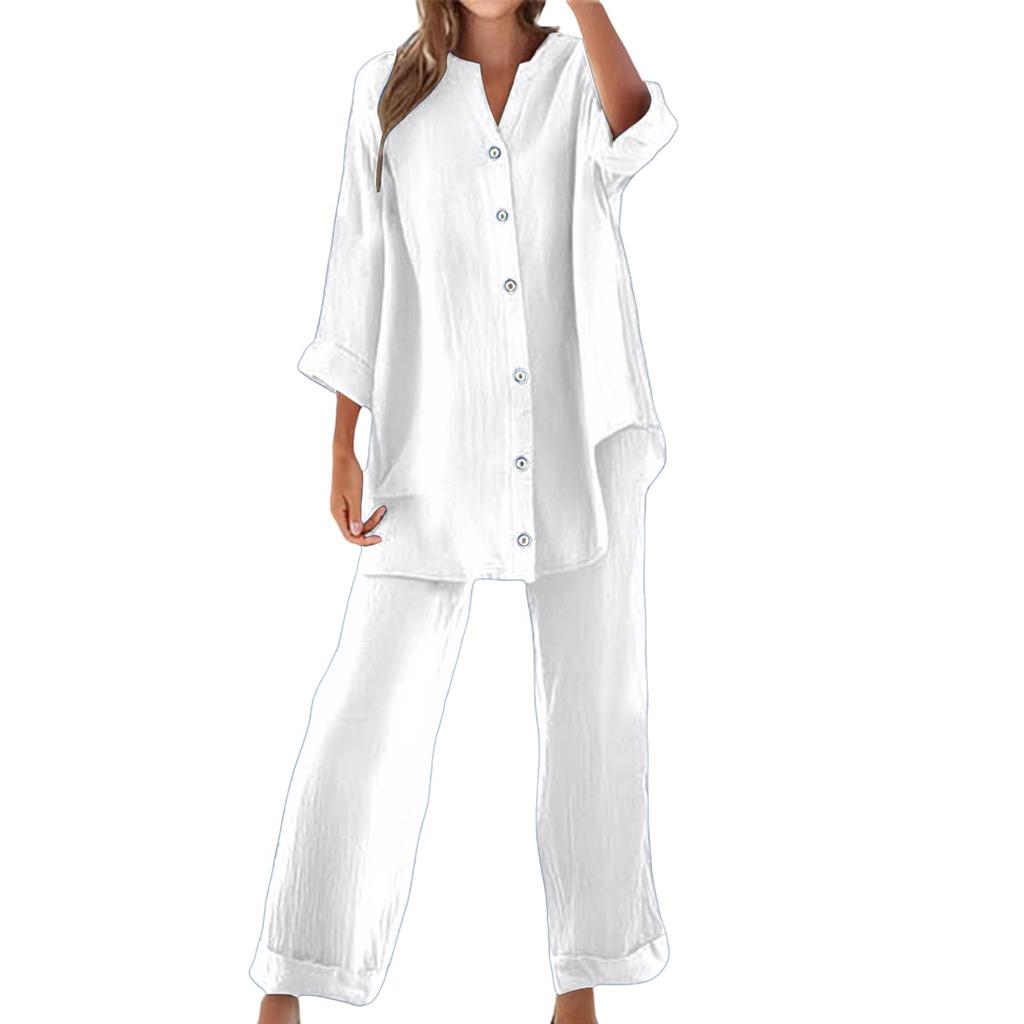 Women's Fashion Button-Down Casual Oversized Shirt Two-Piece Set