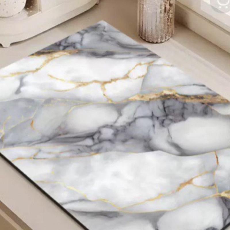 Marble Draining Mat: Diatomaceous Earth, Non-slip, Water Absorbent Kitchen & Dining Surface Mat