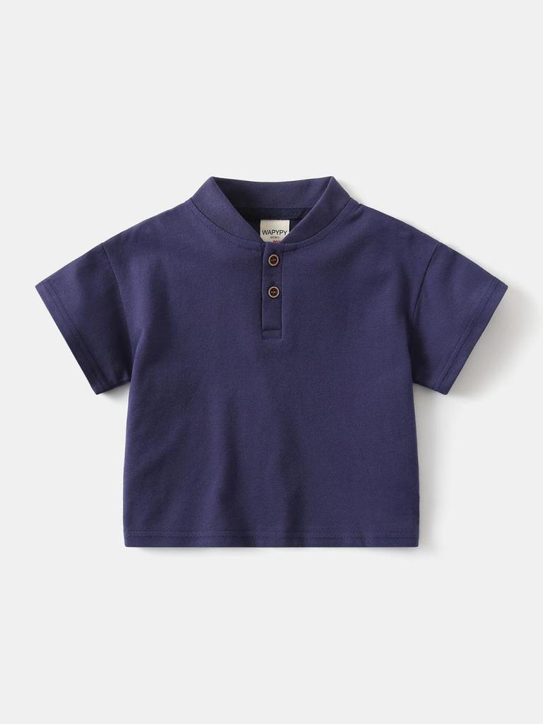 2026 Boys' Stand Collar Short Sleeve Polo Shirt - Versatile, Handsome Korean Style Solid Color T-shirt for Summer
