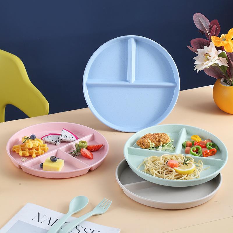 8 Styles Eco-Friendly Wheat Straw Divided Plate Fruit Salad Food Tray Dinner Plate Compartment Plate Kitchen Dinnerware Plates