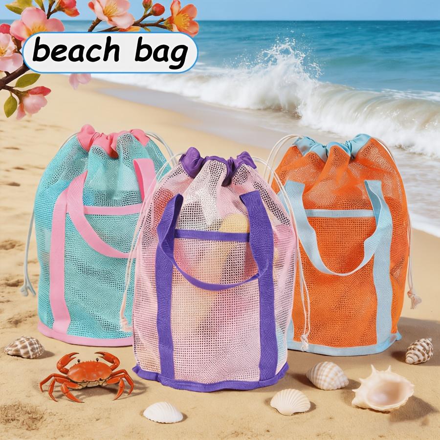 New Mesh Drawstring Beach Bag Large Capacity Lightweight Tote Swimming Pool Travel Bathroom Vacation Daily Storage Organizer