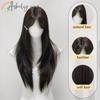 Ashely Black Brown Wig for Women Layer Straight Hair Wig with Curtain Bangs Synthetic Wigs High Temperature Fibers for daily use