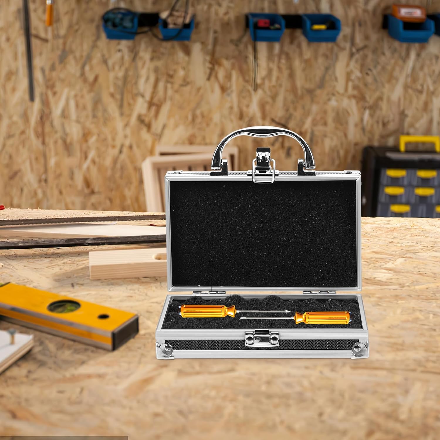 Box Toolbox Metal Hard Case with Foam - Breffe Case Organizer Briefcase Bag for Men - Aluminum Alloy Small Man