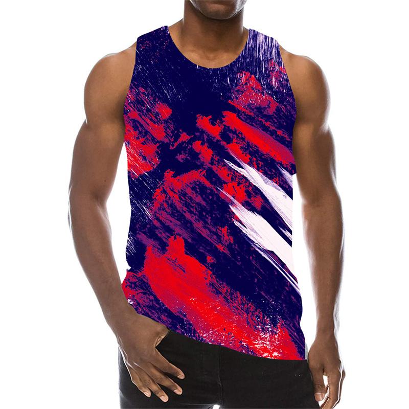Multi Color 3D Print Tank Top For Men Summer Sports Gym Fitness Sleeveless Vest Tops Art Psychedelic Pigment Pattern T-shirt