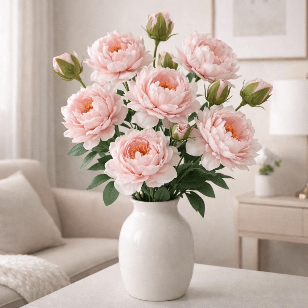 2 Heads Silk Peony Fake Flowers Silk Cloth Fake Flowers Bouquet  Table Centerpiece