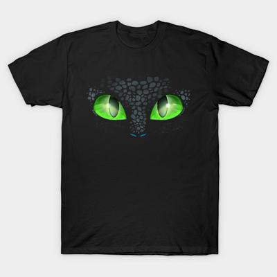 Camiseta Estampada Negra para Hombre Ojos de Furia Nocturna (Cómo entrenar a tu dragón) Camiseta de algodón con impresión de papel de transferencia sin cortes