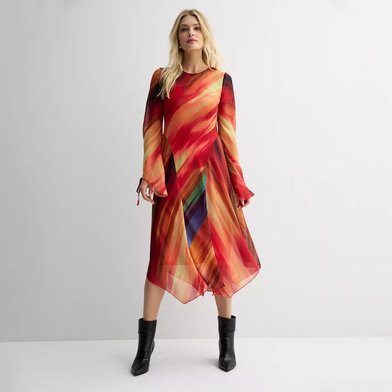 

Strong Visual Impact Women clothes Atmospheric Field Chiffon Long sleeve Handkerchief Hem Dress Plus size Red XL