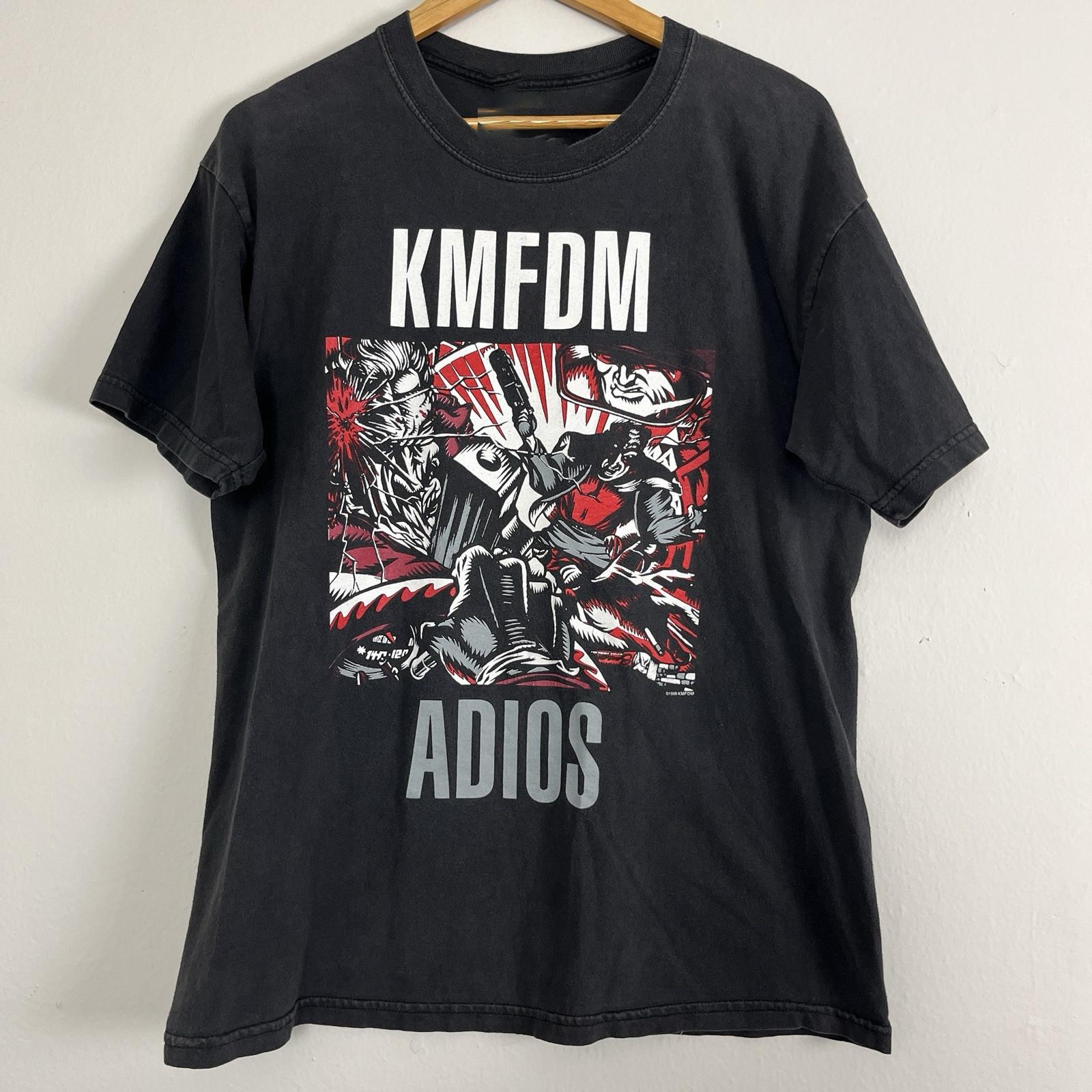 KMFDM Группа Adios Тур Подарок Для Фаната Унисекс Хлопковая Футболка Мужская Женская Футболки Топ Топы Футболка Полный Размер XL