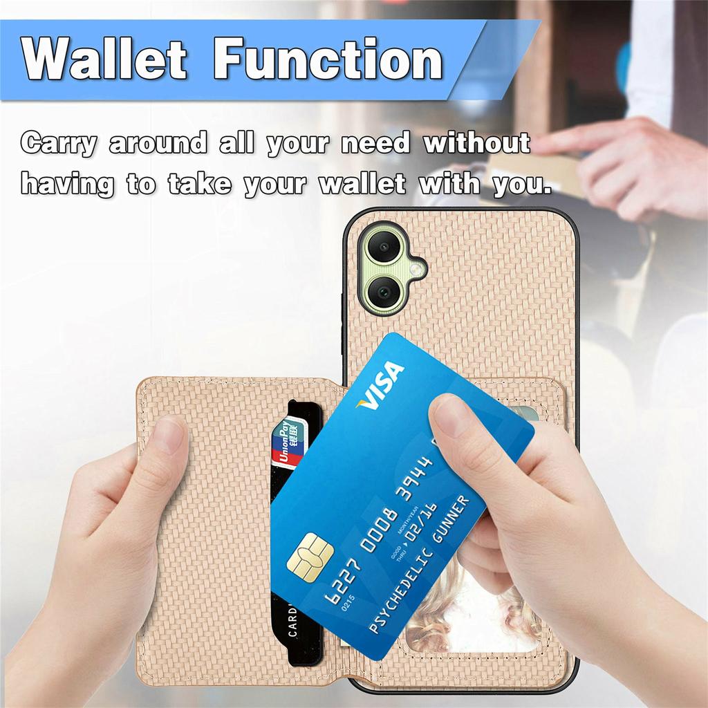 For Samsung Galaxy A06 4G Case RFID Blocking Card Holder Carbon Fiber Leather+PC+TPU Phone Cover