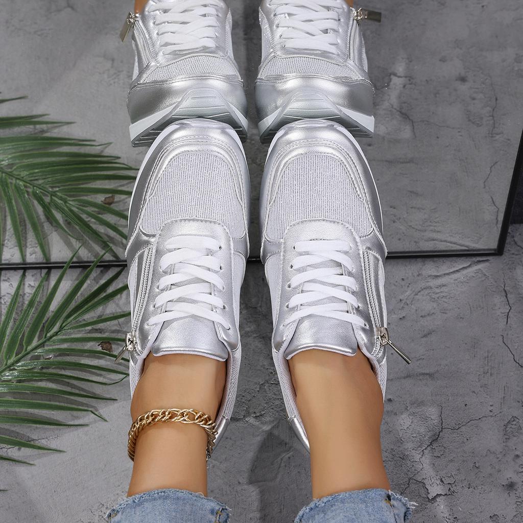 Fashion Women's Casual Shoes 2025 New Four Seasons Sneakers Plus Size Fashion Lace-Up Breathable Wedges Single Shoes Zapatillas Deporte