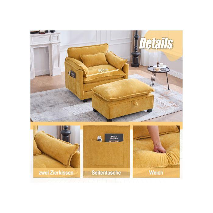Fauteuil moderne - MUVOE - Surdimensionné - Tissu chenille - Repose-pieds - Poche de rangement
