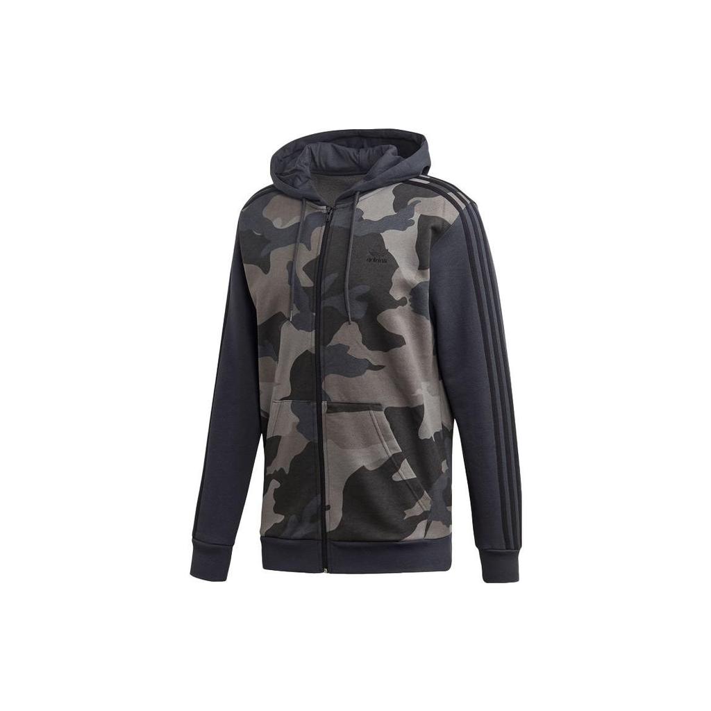Adidas Originals Camo Full-Zip Hooded Jacket Men Outerwear Black ED7073