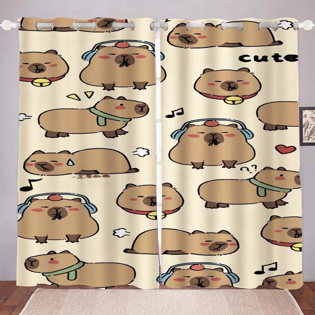 Cartoon Capybara Curtain for Kids Bedroom Polyester Shade Animation Cartoon Room Decorations Multiple Sizes