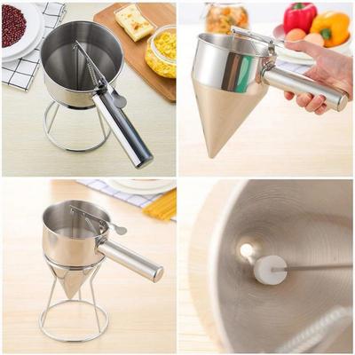 600/1200ML Oil Bucket with Holder Stainless Steel Funnel Dispenser Cupcake Pancake Batter Octopus Ball Kitchen Baking Tool