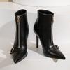 Women's Boots Ankle New Retro European and American Style and Serpentine Like 11CM Stiletto Pointed Toe Front Zipper Women Shoes