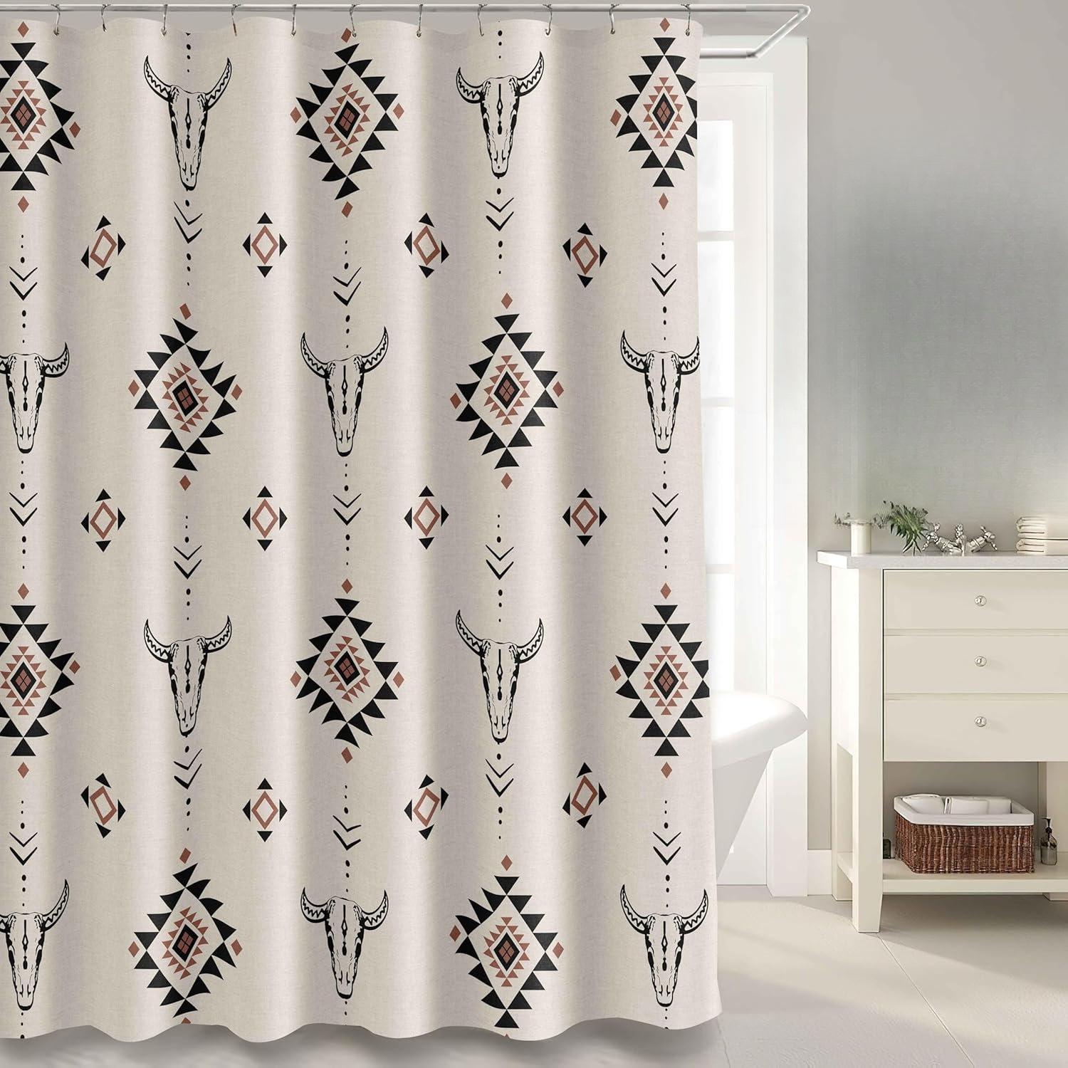 

Aztec Shower Curtain - Boho Farmhouse Southwest Design, 12 Hooks W60H190(CM)-1 Pcs