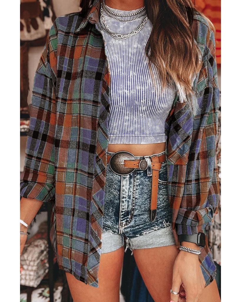 Azura Exchange Orange Plaid Print Loose Vintage Shirt