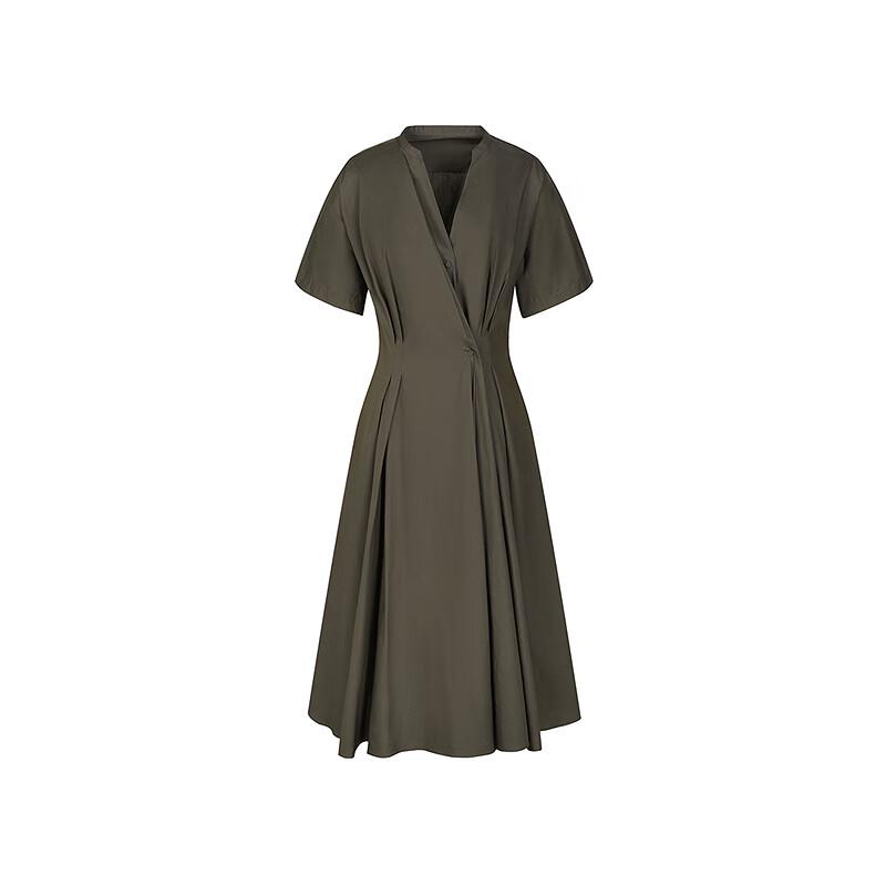 LESS 2025 Summer V-Neck A-Line Short Sleeve Dress