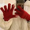 Autumn And Winter  Wool Knitted Gloves Fingerless Women'S Solid Color Warm Windproof Cycling Gloves With Touch Screen