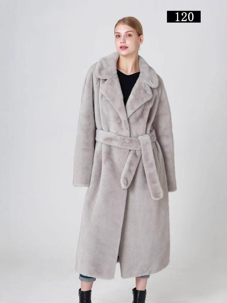 Europäische & Amerikanische Damenmode Kunstfell Winter Langmantel