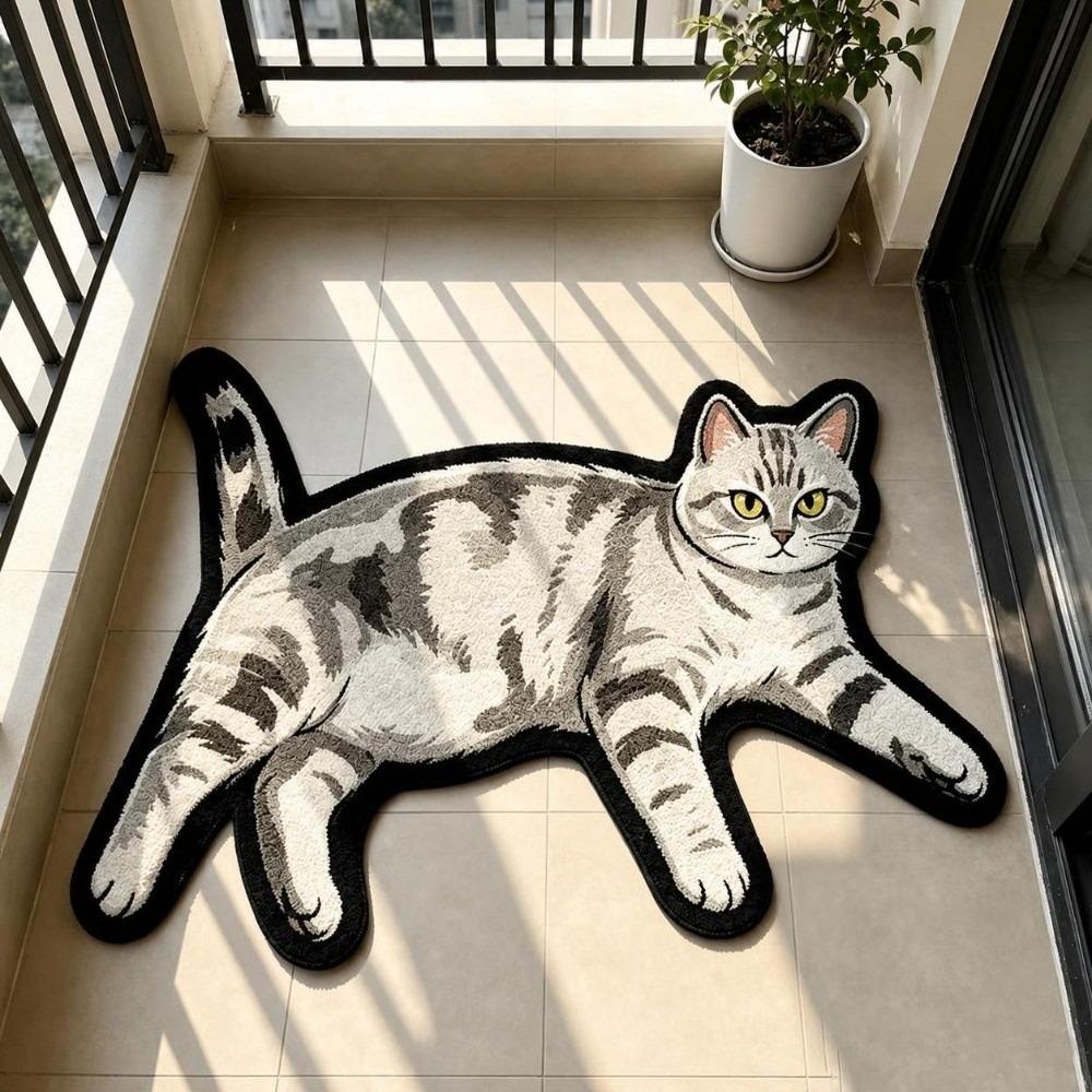 Non Slip Cat Floor Mat Absorbent Bedside Carpet Room Accessory Cat Shaped Rug  Bathroom