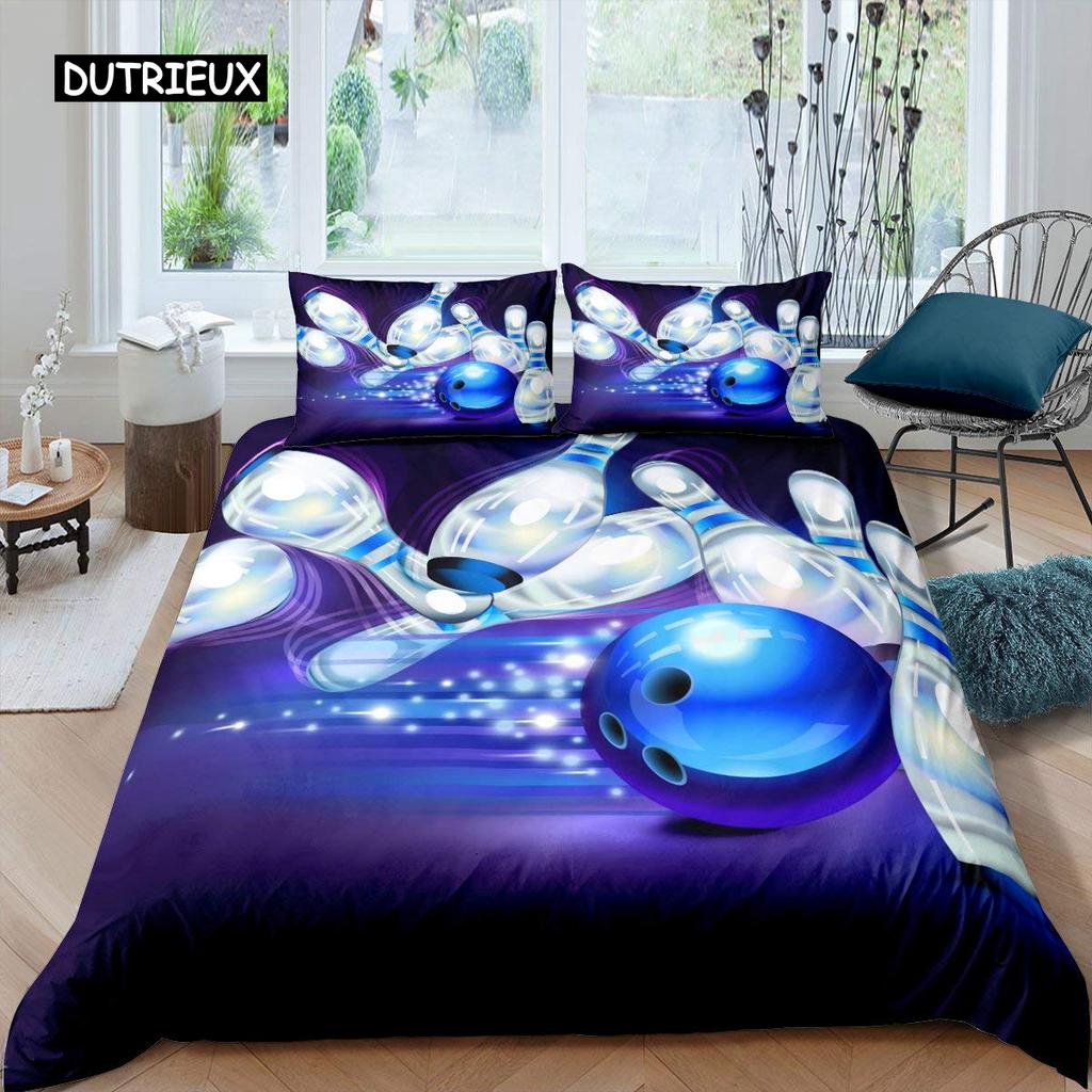 Bowling Duvet Cover Polyester Sport Competition Quilt Cover Sports Games Starry Sky Blue Line Bedding Set Double Queen King Size