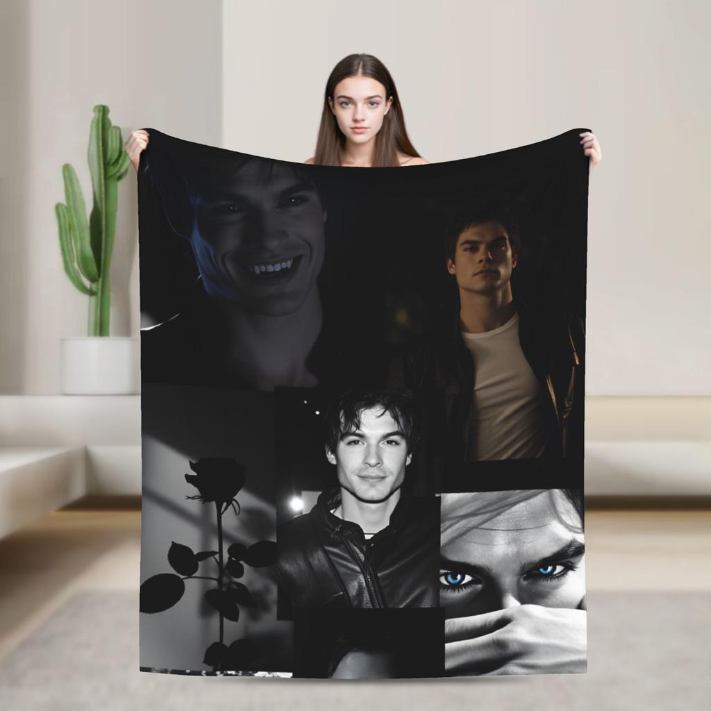 Damon Salvatore Flannel Blanket Soft Durable Bedding Throws for Couch Bed Airplane Travel Novelty Bedspread Sofa Bed Cover