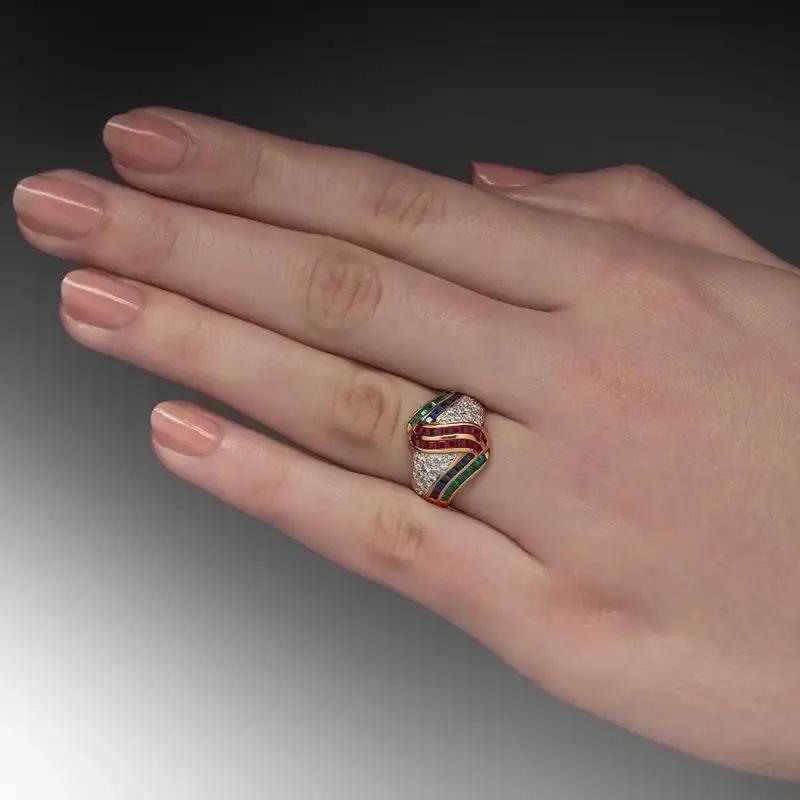 Synthetic Zirconia Ring Gold Cocktail Ring Ladies Birthday Party Gift Ring