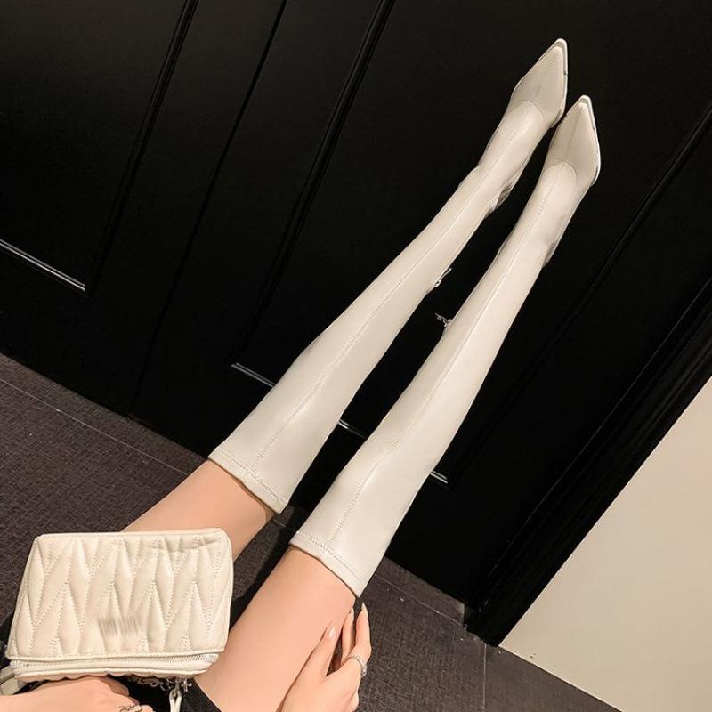New European and American women's over-the-knee boots, black high-heeled round-headed thick-heeled autumn and winter women's leather boots,