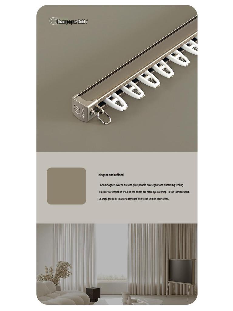 Double Track Silent Glider Curtain Rail, Aluminum Alloy, Top Mount