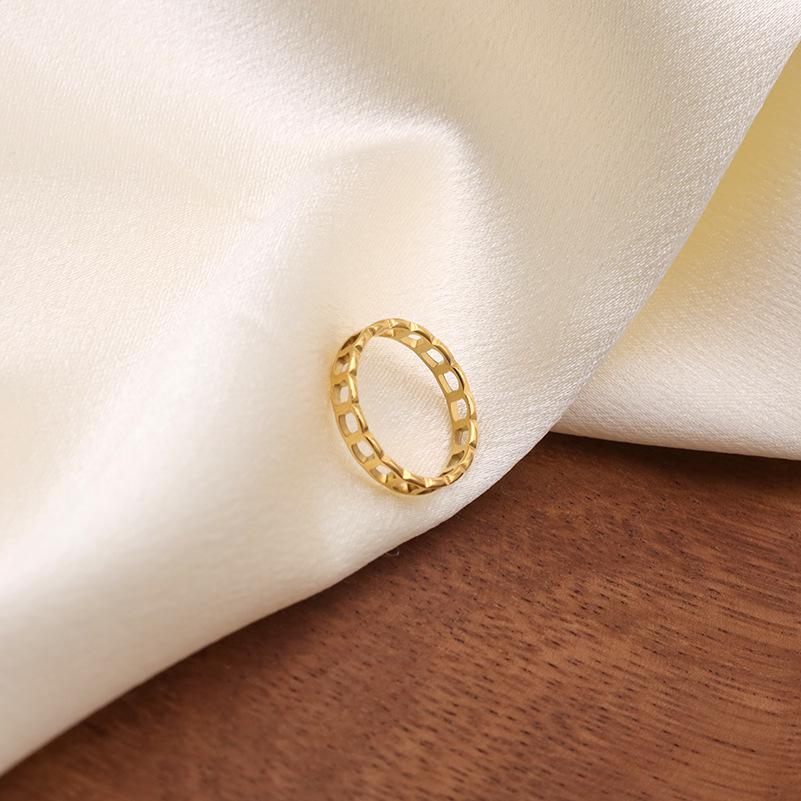 Fashion Hollow Line Square Index Finger Ring Titanium Steel Simple Women'S Ring Supply Jewelry