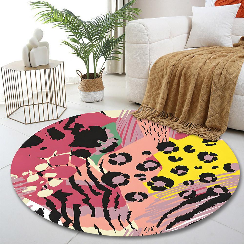 Abstract Animal Print with Bold Colors Print round rug, living room, bedroom, playroom carpet, non slip floor mat, gift