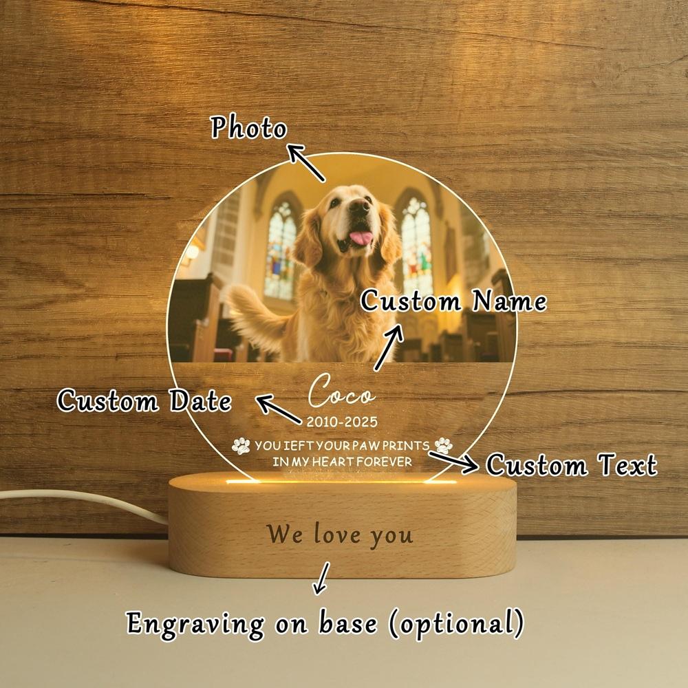 Personalized Acrylic Dog Cat Portrait Luminary Custom Pet Photo Text Glow Decorative Pet Keepsake Soothing Gift for Pet Mom Dad