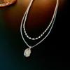 2-Piece French Vintage Folded Pearl Water Drop Double Necklace Elegant ins Versatile Necklace