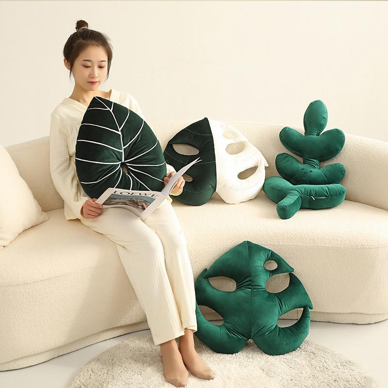 Nordic Wind Simulation Leaf Throw Pillow Plush Toy Tropical Green Plant Doll Home Sofa Pillow Rag Doll
