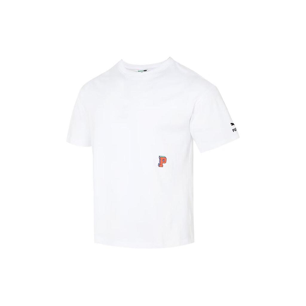 Puma American Vintage Logo Print Round Neck Pullover Short Sleeve T-Shirt With Drop Shoulders Unisex Tops White 623249-02