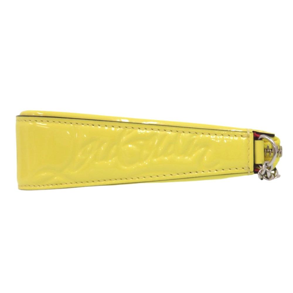 Used AUTHENTIC Christian Louboutin LOUBILA Chain Shoulder Bag Yellow Patent Leather