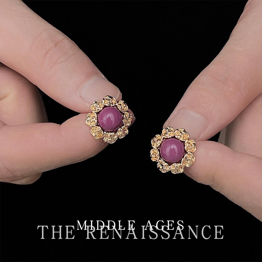 

Light medieval court style flower stud earrings retro style earrings French art ear jewelry