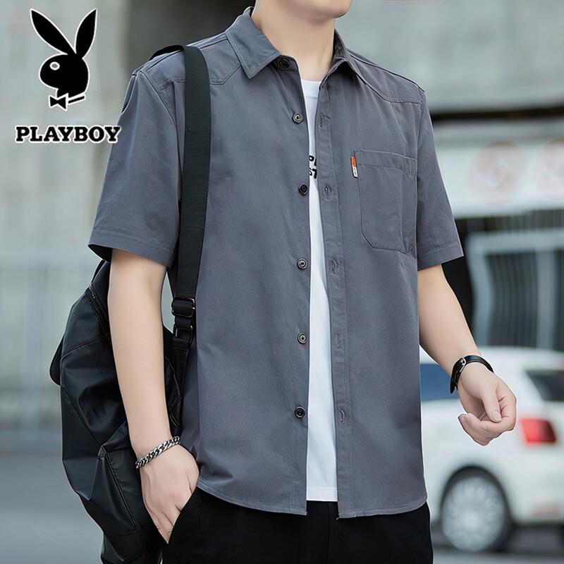 PLAYBOY Men s Short Sleeve Casual Cotton Shirt XL