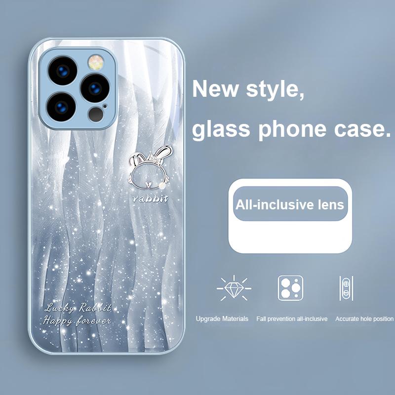 

Чехол из закаленного стекла с градиентом и кроликом для iPhone 16 Pro Max 15 Plus 14 Pro 13 12 Mini 11 Pro Max X XS 7 8 Plus 2022 For iPhone 14 ProMax