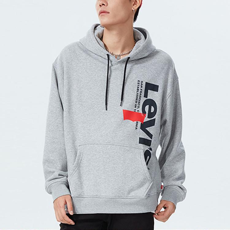 Levis Letter Print Pullover Hoodie Long Sleeve Sweatshirt Men Sweatshirt Gray 38479-0217